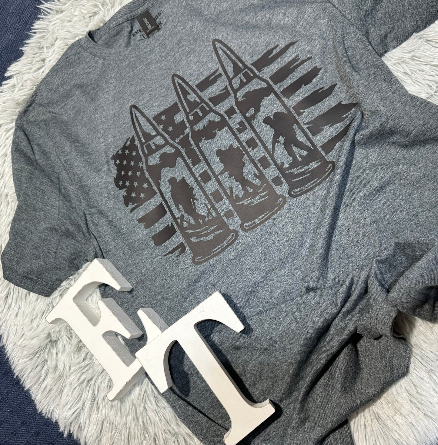 Military Shirt with Patriotic Flag and Bullet Accents