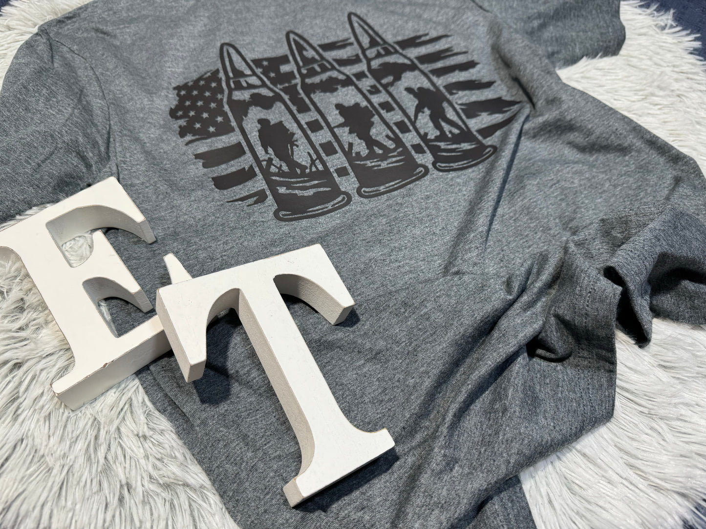 Military Shirt with Patriotic Flag and Bullet Accents