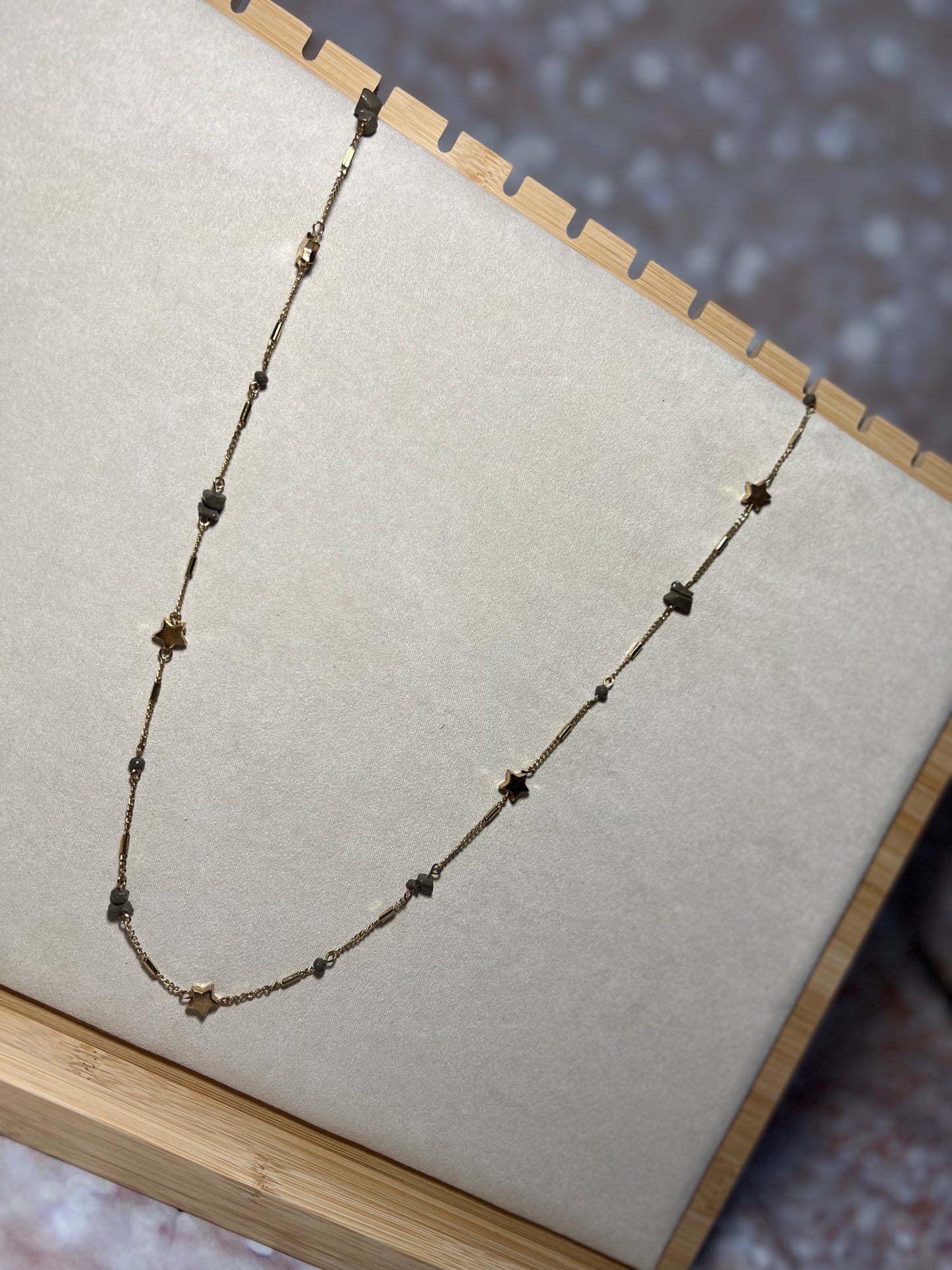 Long Gold Necklace with Star and Rock Detial