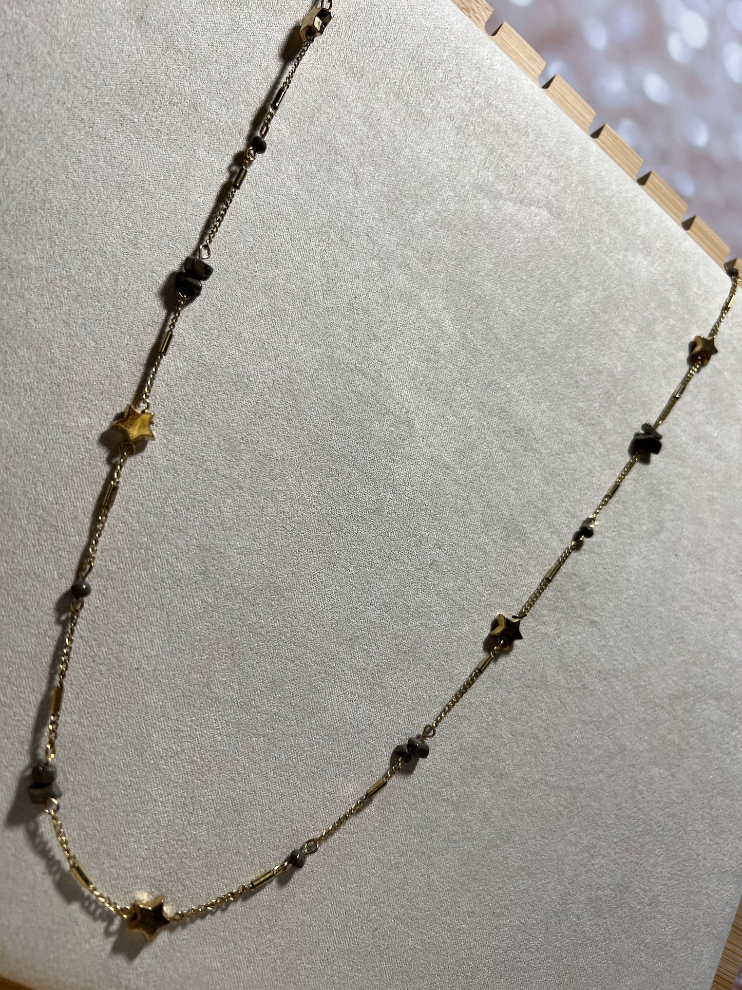 Long Gold Necklace with Star and Rock Detial